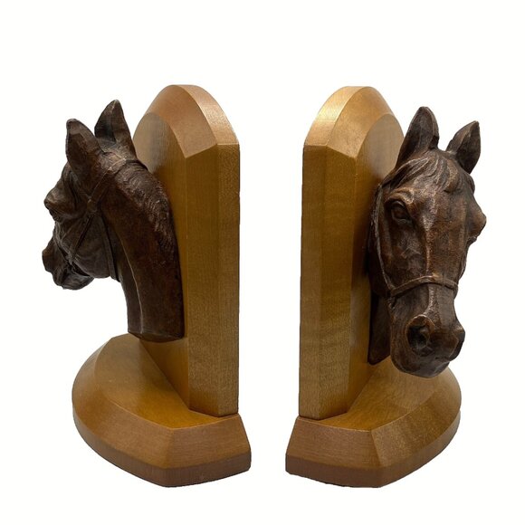 VTG Syroco Wood Horse Head Bookends Pair Mid-Century Modern 3D Wall Mount Style - Picture 9 of 10